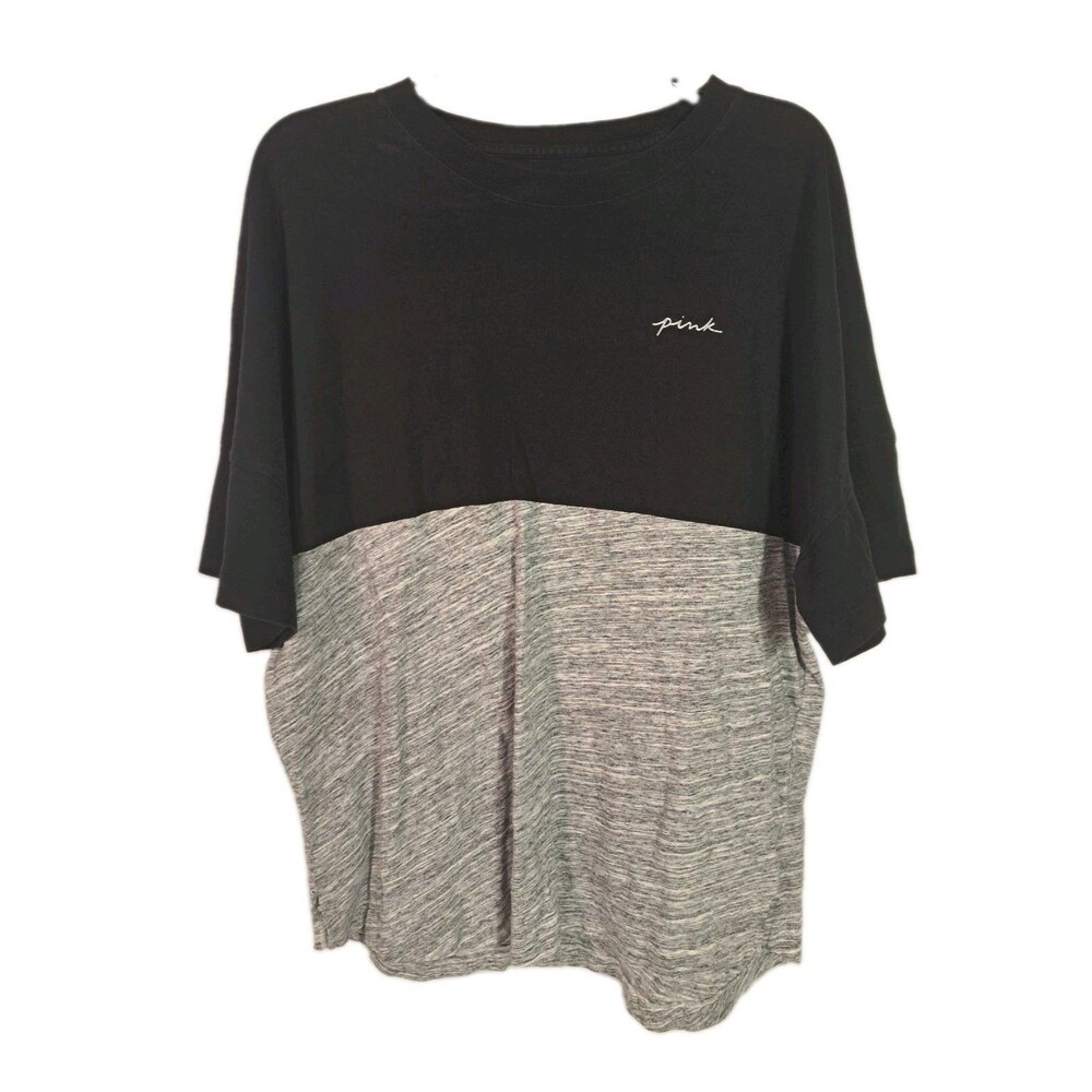 Victoria's Secret Pink Shirt With Love Pink On Back Black Gray Silver Large